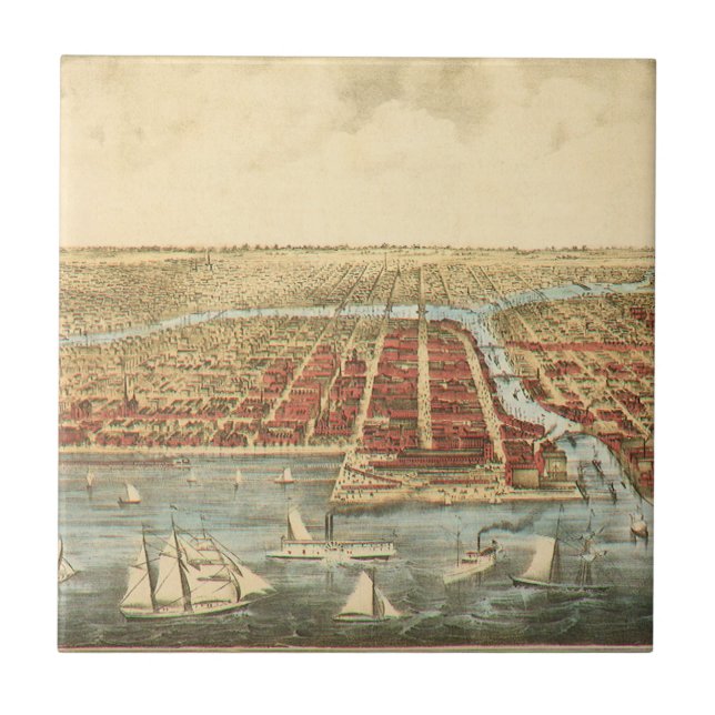 Azulejo Mapa de antigüedades de Chicago, calle LaSalle y r (Frente)