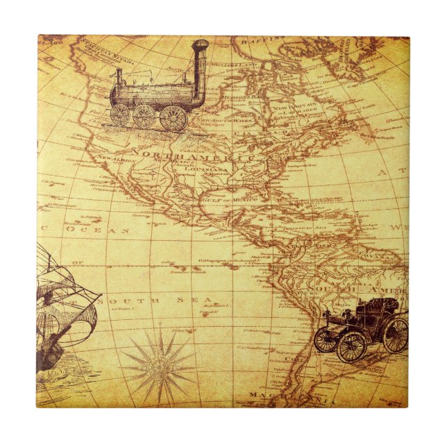 Azulejo Mapa de Antigüedades Viejas de América (Frente)