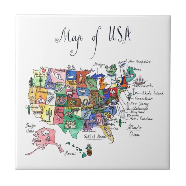 Azulejo Mapa de atracciones de los Estados Unidos de (Frente)