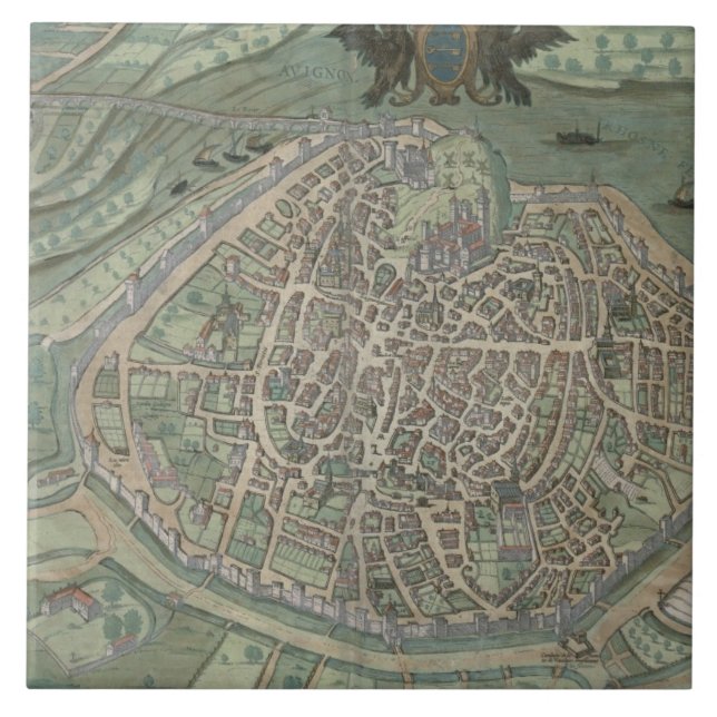 Azulejo Mapa de Aviñón, de "Civitates Orbis Terrarum" (Frente)