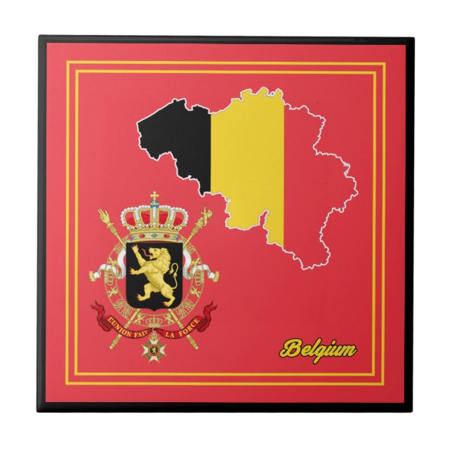 Azulejo Mapa de bandera de Bélgica y mosaico de emblema (Frente)