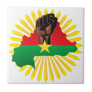 Azulejo Mapa de Burkina, bandera y puño de la revolución