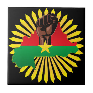 Azulejo Mapa de Burkina, bandera y puño de la revolución
