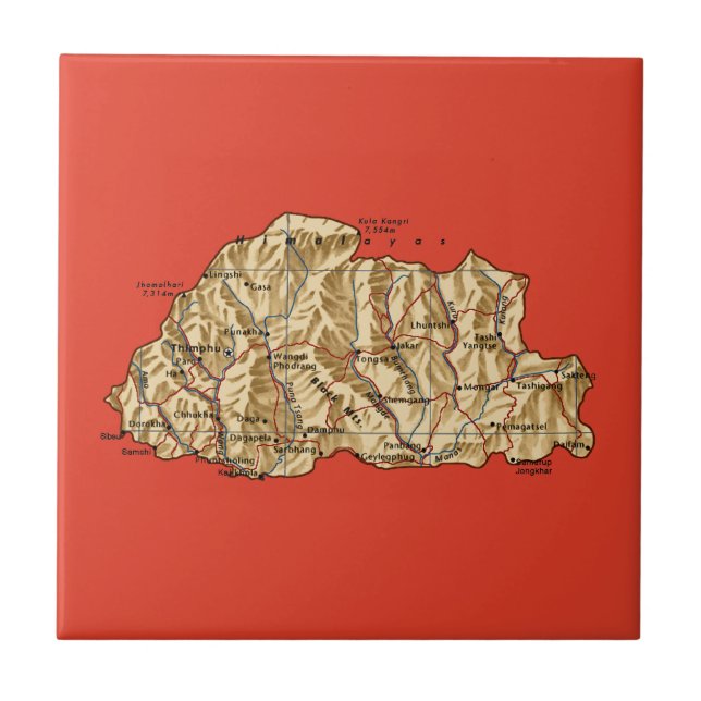 Azulejo Mapa de Bután (Frente)