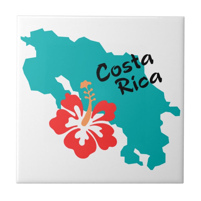 Azulejo Mapa de Costa Rica con hibiscos (Frente)