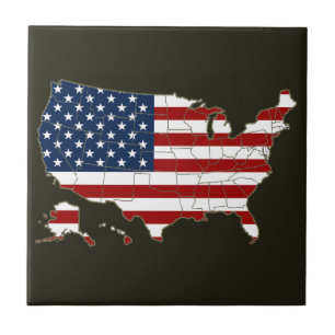 Azulejo Mapa de EE.UU. con bandera americana