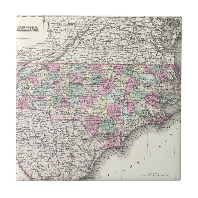 Azulejo Mapa de época de Carolina del Norte (1855) (Frente)
