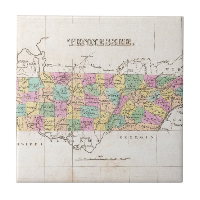 Azulejo Mapa de época de Tennessee (1827) (Frente)