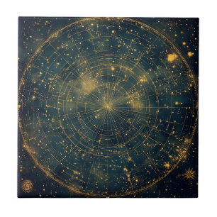 Azulejo Mapa de estrellas celestes doradas (4)