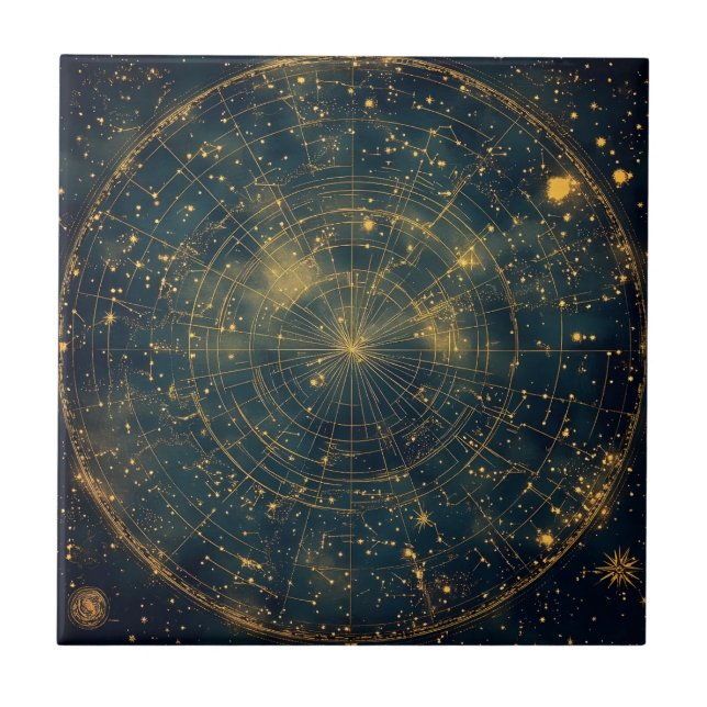 Azulejo Mapa de estrellas celestes doradas (4) (Frente)