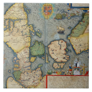 Azulejo Mapa de Europa del Norte, de 'Civitates Orbis Terr