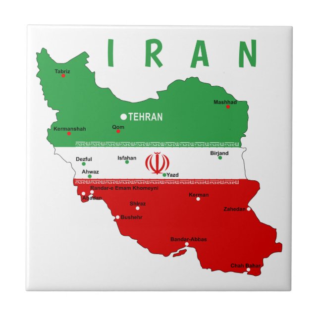 Azulejo Mapa de Irán con bandera y emblema (Frente)