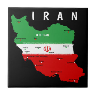 Azulejo Mapa de Irán con bandera y emblema
