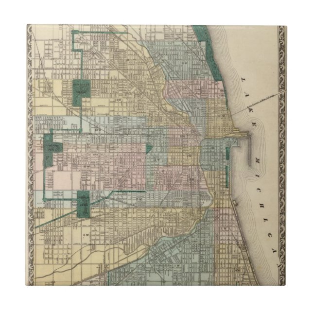 Azulejo Mapa de la ciudad de Chicago (Frente)