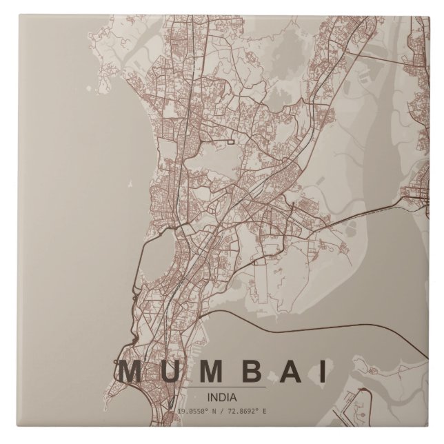 Azulejo Mapa de la ciudad de Mumbai India Diseño Minimalis (Frente)