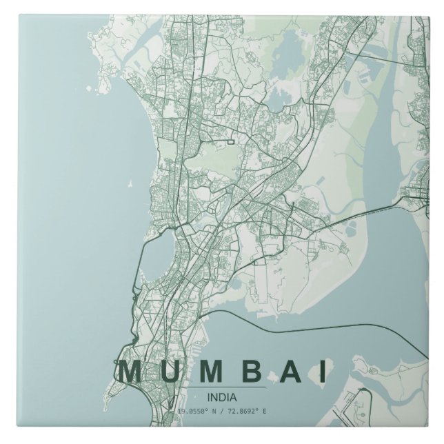 Azulejo Mapa de la ciudad de Mumbai India Diseño Mínimo (Frente)