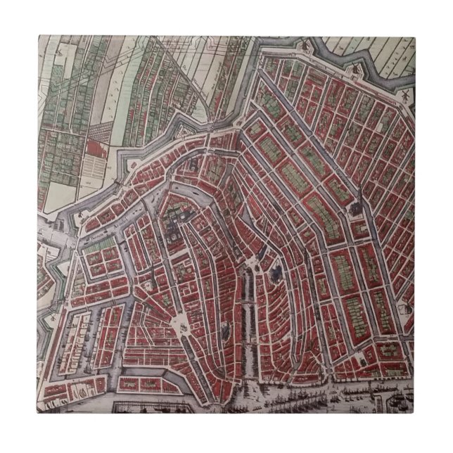 Azulejo Mapa de la ciudad de Réplica de Amsterdam 1652 (Frente)