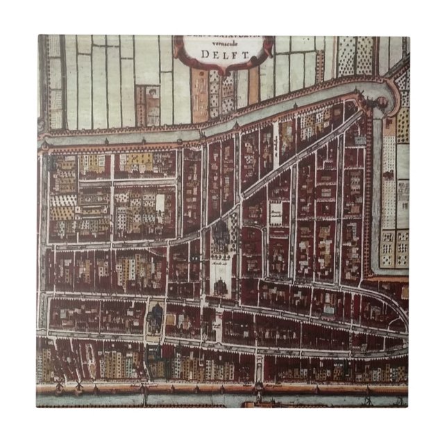 Azulejo Mapa de la ciudad de réplicas de Delft 1649 (Frente)