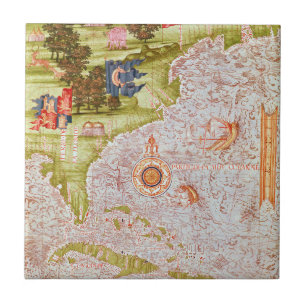 Azulejo Mapa de la Florida y de las Antillas