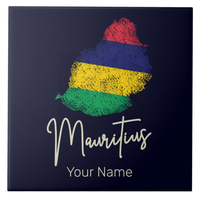 Azulejo Mapa de la isla de Mauricio: Bandera de cosecha de (Frente)