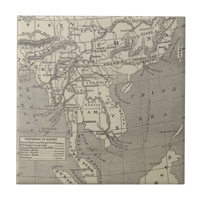 Azulejo Mapa de la ruta propuesta a China de Birmania (Frente)