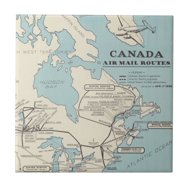 Azulejo Mapa de las rutas del correo aéreo de Canadá - de (Frente)
