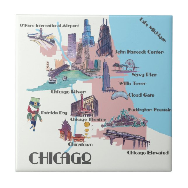 Azulejo Mapa de los puntos culminantes de Chicago Georgia (Frente)