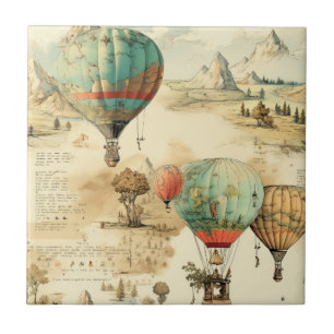 Azulejo Mapa de montaña de globo aerostático vintage