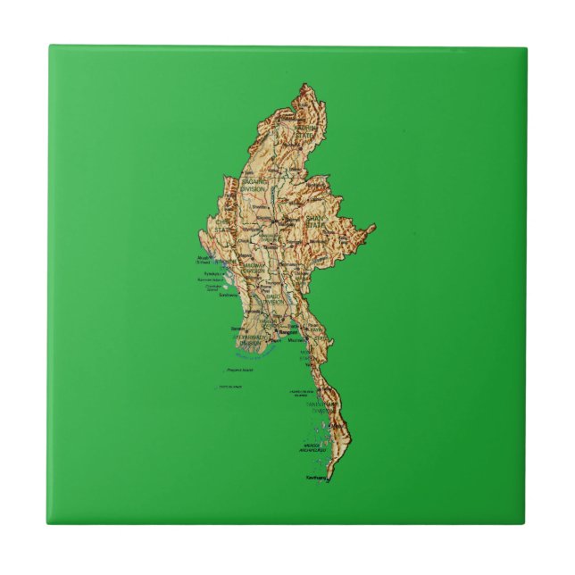 Azulejo Mapa de Myanmar en mosaico (Frente)