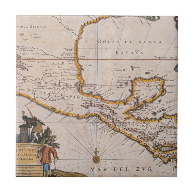 Azulejo Mapa de nueva España |New Galicia y Guatemala, (Frente)