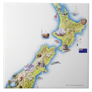 Azulejo Mapa de Nueva Zelanda