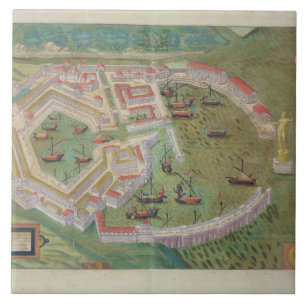 Azulejo Mapa de Ostia, de "Civitates Orbis Terrarum" por G