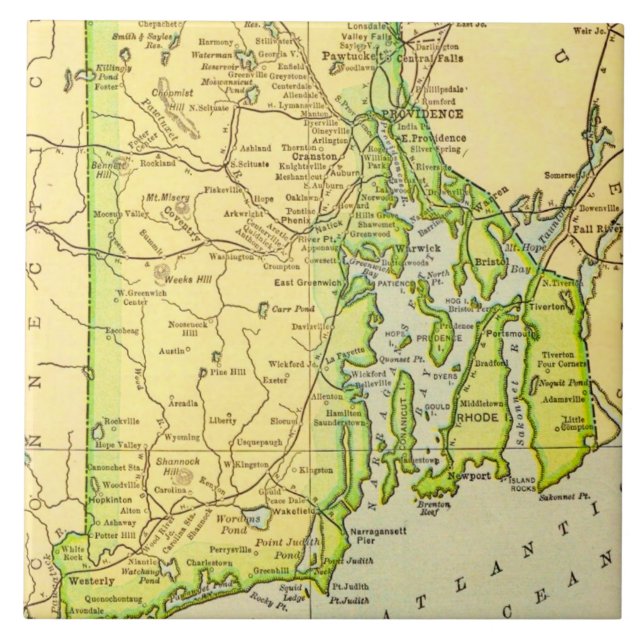 Azulejo Mapa de Rhode Island en postal (Frente)
