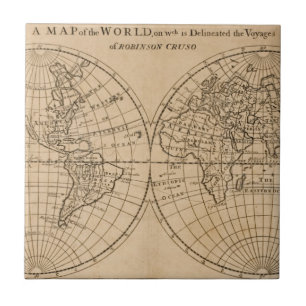Azulejo Mapa de Robinson Crusoe del mundo