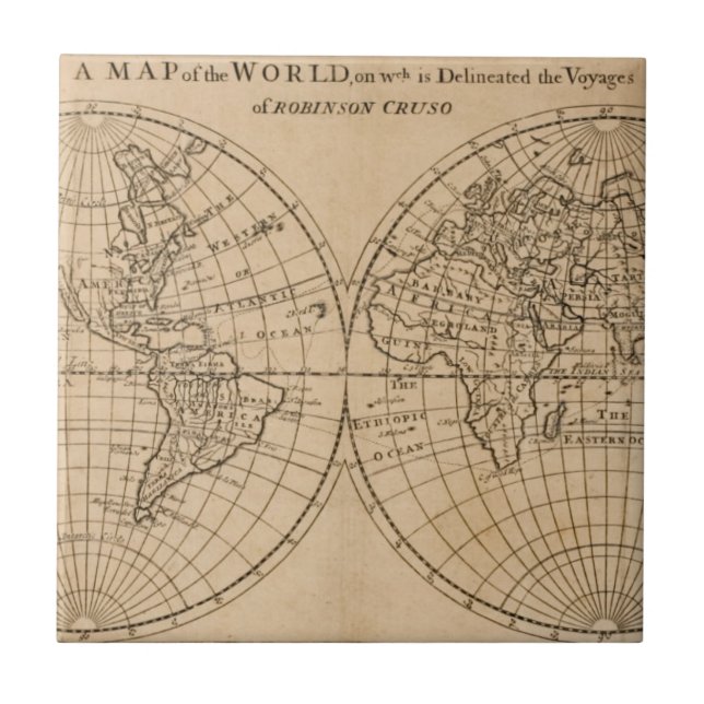 Azulejo Mapa de Robinson Crusoe del mundo (Frente)