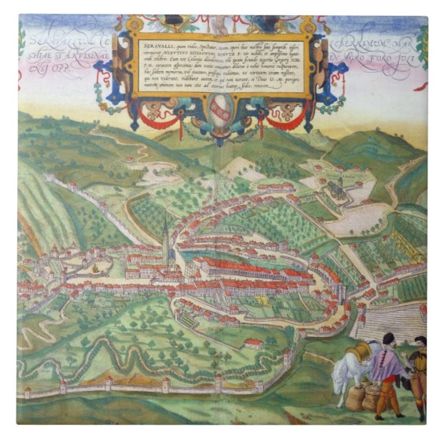 Azulejo Mapa de Serravalle, de 'Civitates Orbis Terrarum (Frente)