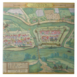 Azulejo Mapa de Szolnok, de "Civitates Orbis Terrarum"
