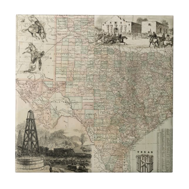 Azulejo Mapa de Texas con fronteras del condado (Frente)