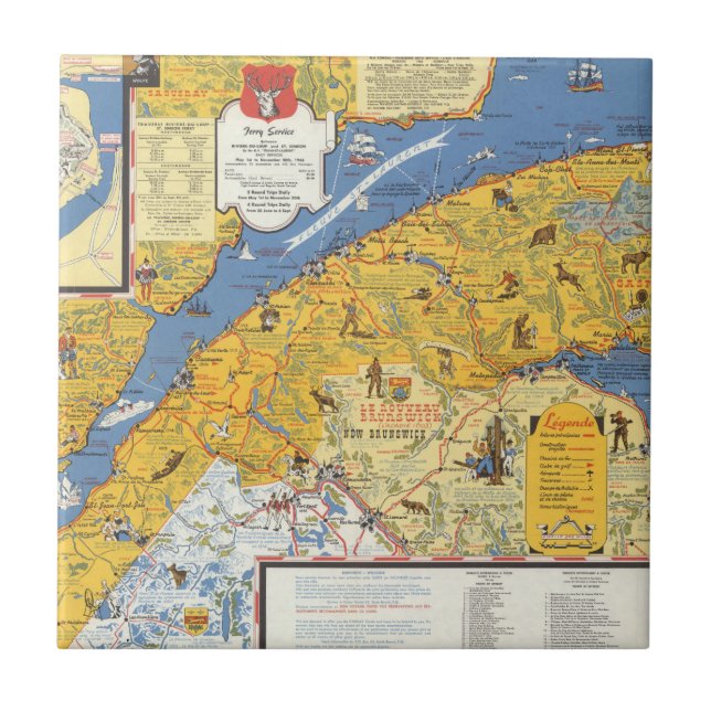 Azulejo Mapa de Vacanes, Quebec, Gaspesie (Canadá) (Frente)