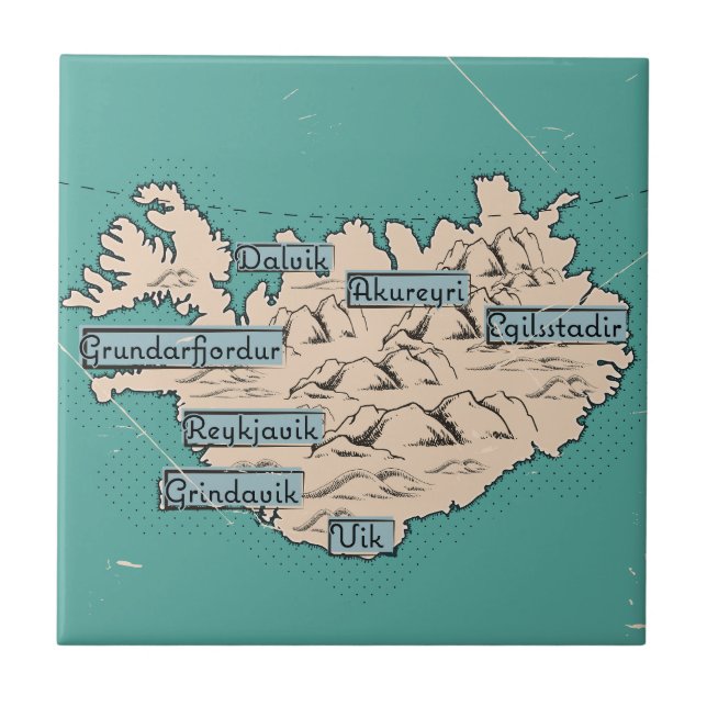Azulejo Mapa de viaje ilustrado de Islandia (Frente)