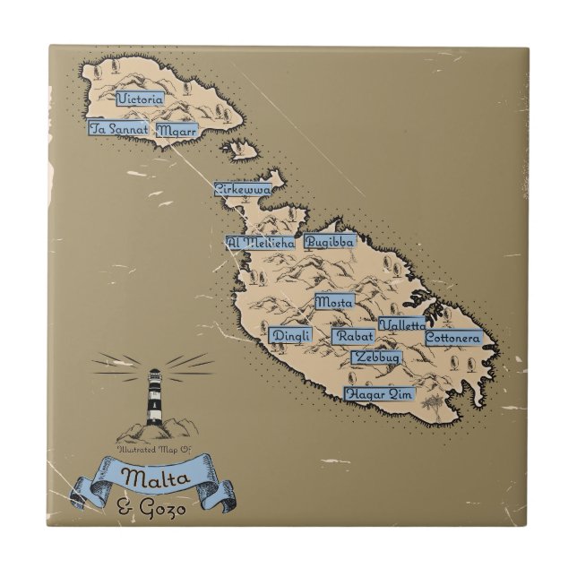 Azulejo Mapa de viaje ilustrado de Malta (Frente)