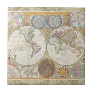 Azulejo Mapa de viaje mundial geografía antigua vintage