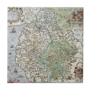 Azulejo Mapa de Westmorland y del Cumberland el   1576