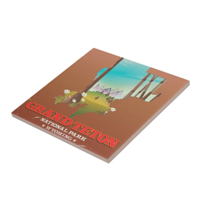 Azulejo Mapa de Wyoming del Parque Nacional del Gran Tetón (Lado)