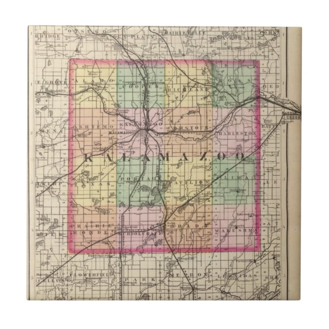 Azulejo Mapa del condado de Kalamazoo, Michigan (Frente)