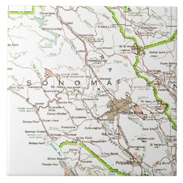 Azulejo Mapa del Condado de Sonoma CA  (Frente)