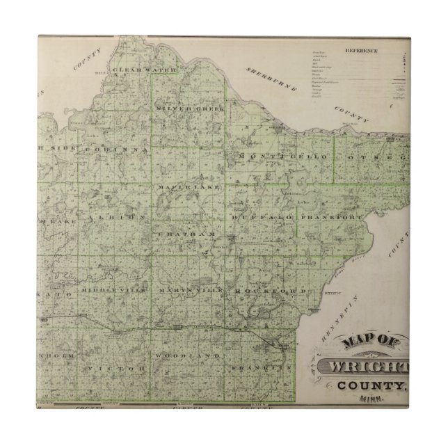 Azulejo Mapa del condado de Wright, Minnesota (Frente)