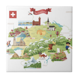 Azulejo Mapa del dibujo animado de Suiza