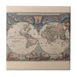 Azulejo Mapa del Mundo Antiguo: Arte de Cartografía Histór