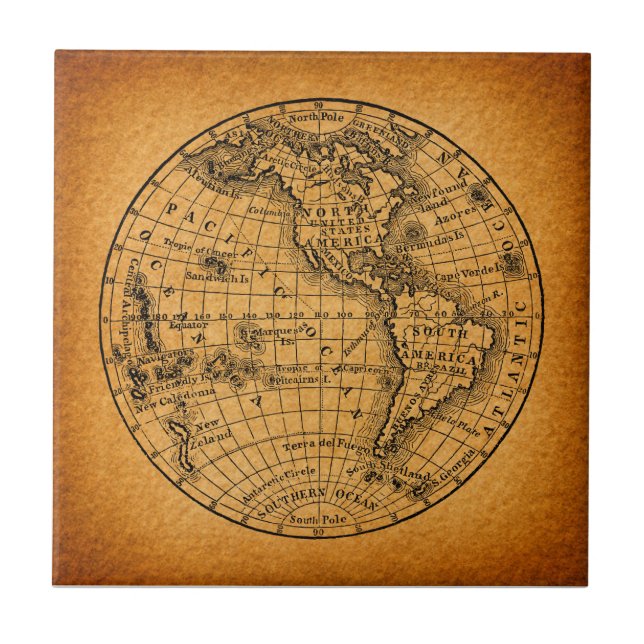 Azulejo Mapa del mundo antiguo del arte de los glóbulos (Frente)